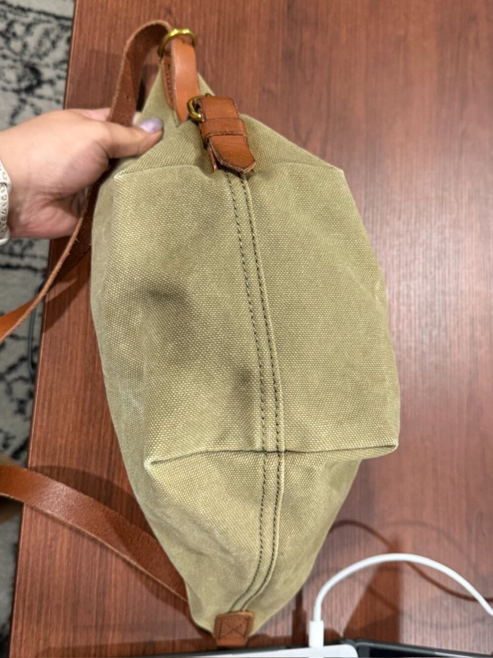 Madewell - The Canvas Sling Bag Leather Strap Olive Green Minimalist - Picture 6 of 11